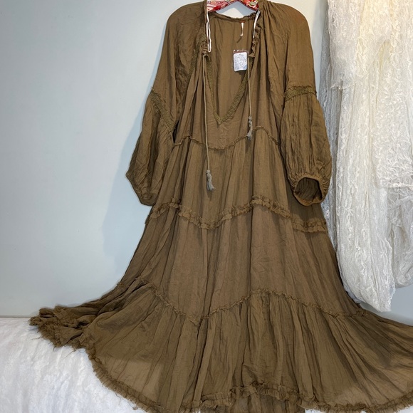 Free People In The Moment Ruffle Tiered Tassels Tie MIDI Dress - Picture 3 of 6